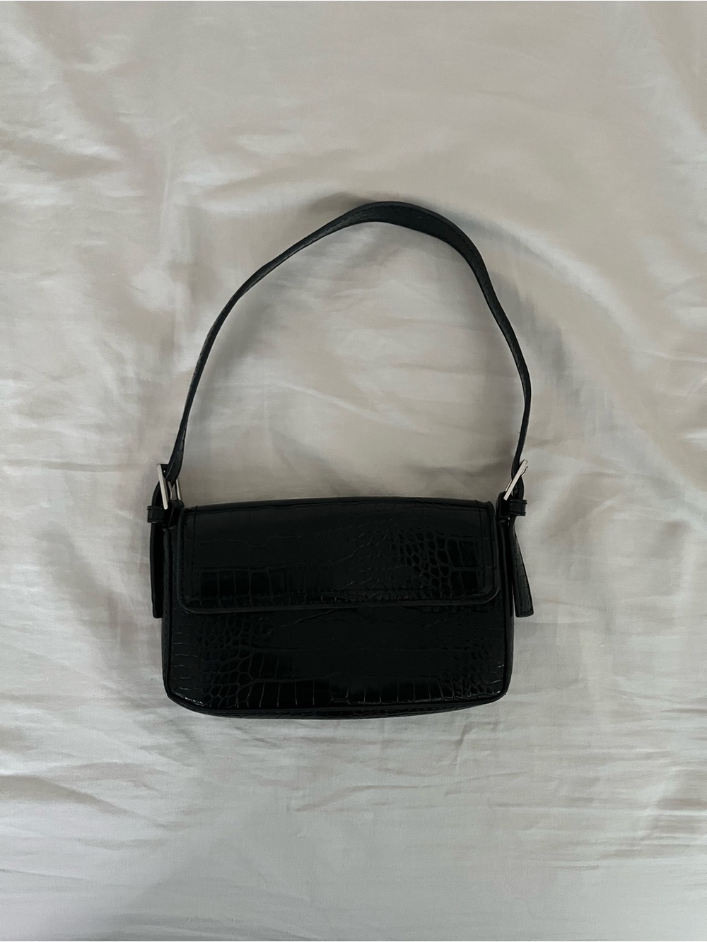 Cotton On Black Croc-Embossed Shoulder Bag